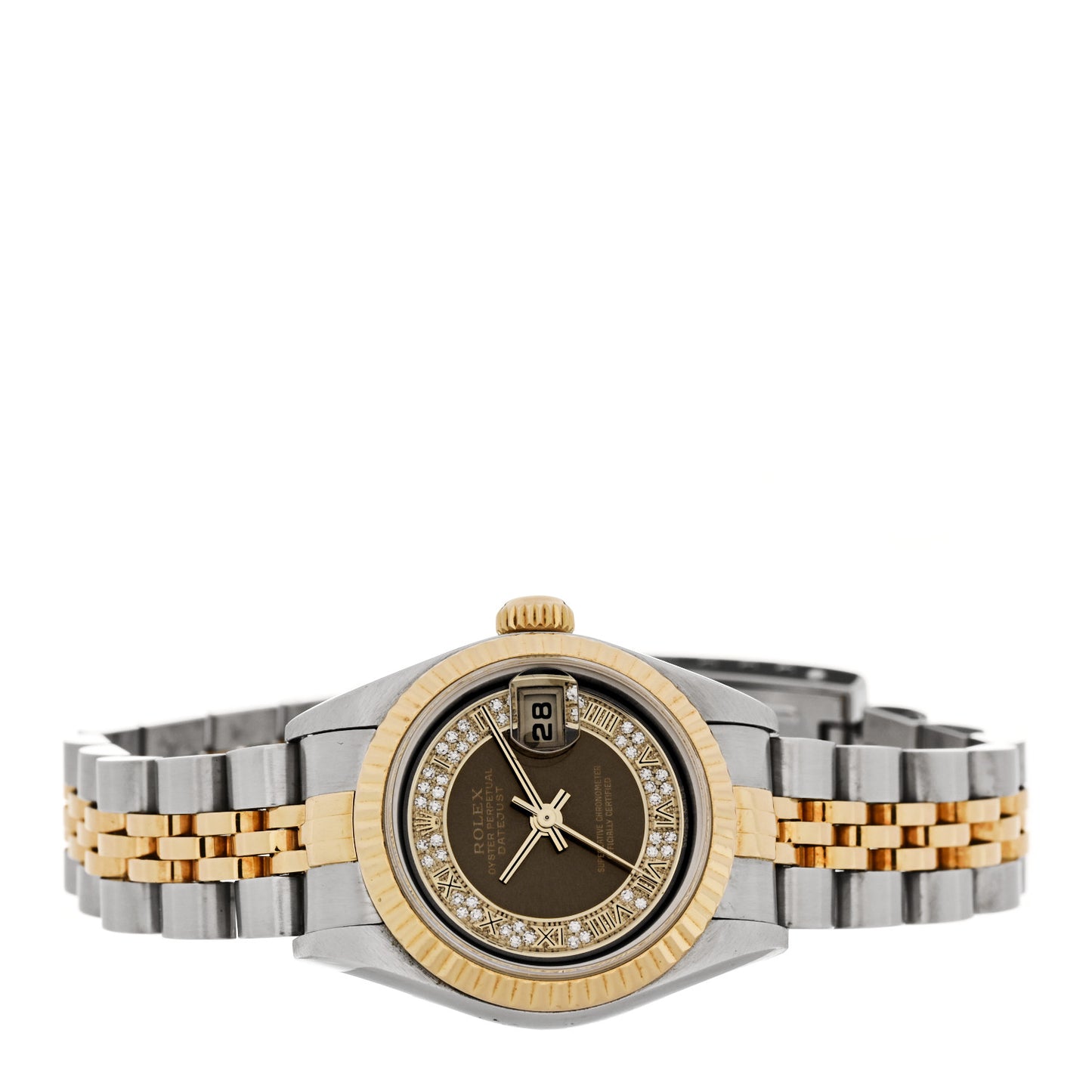 Stainless Steel 18K Yellow Gold Myriad Diamond 26mm Oyster Perpetual Datejust Watch Slate Roman 79173