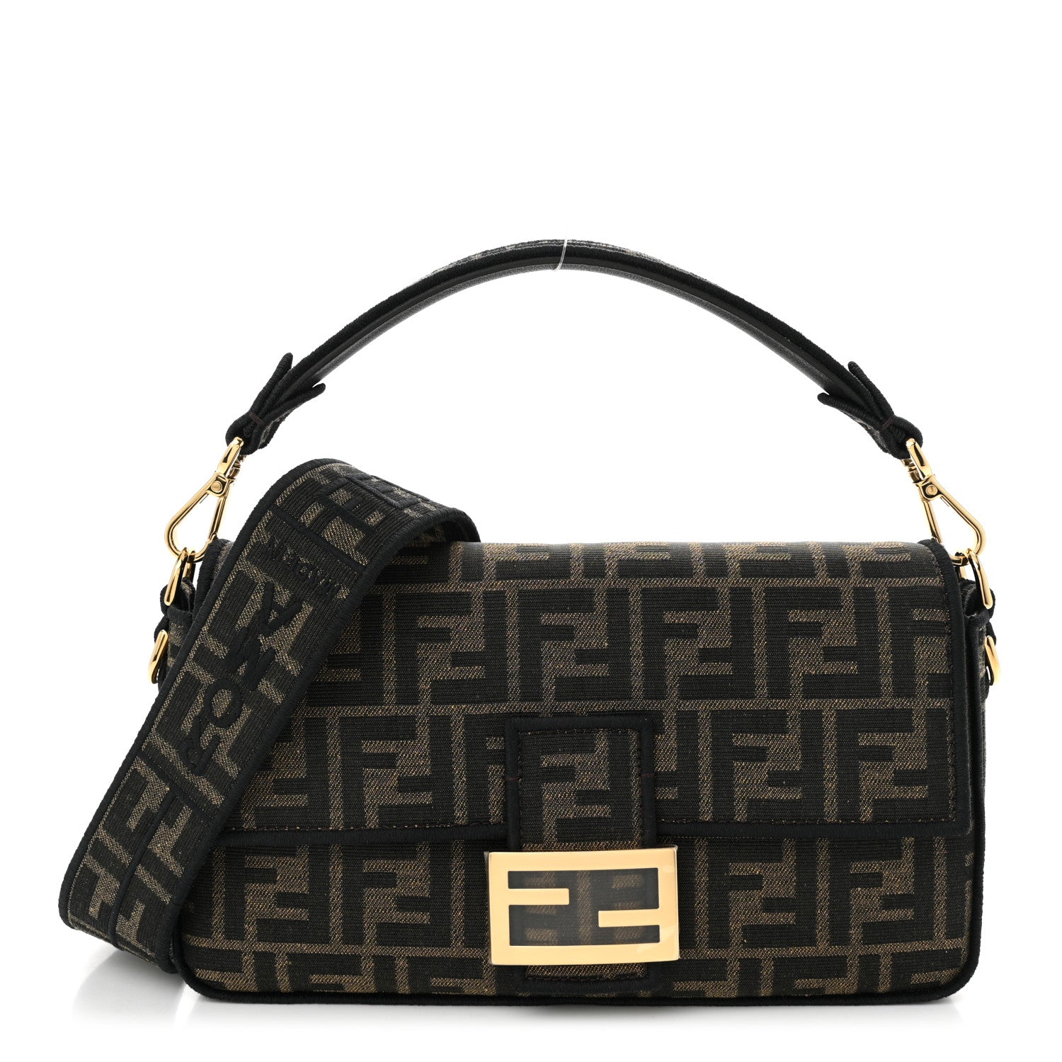 Fendi Fabric Jacquard FF 1974 Medium Baguette Tobacco Moro Black 1 of 11