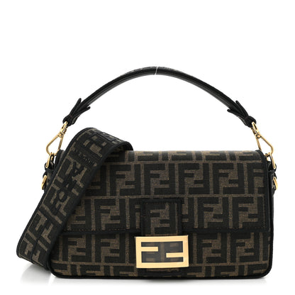 Fendi Fabric Jacquard FF 1974 Medium Baguette Tobacco Moro Black 1 of 11