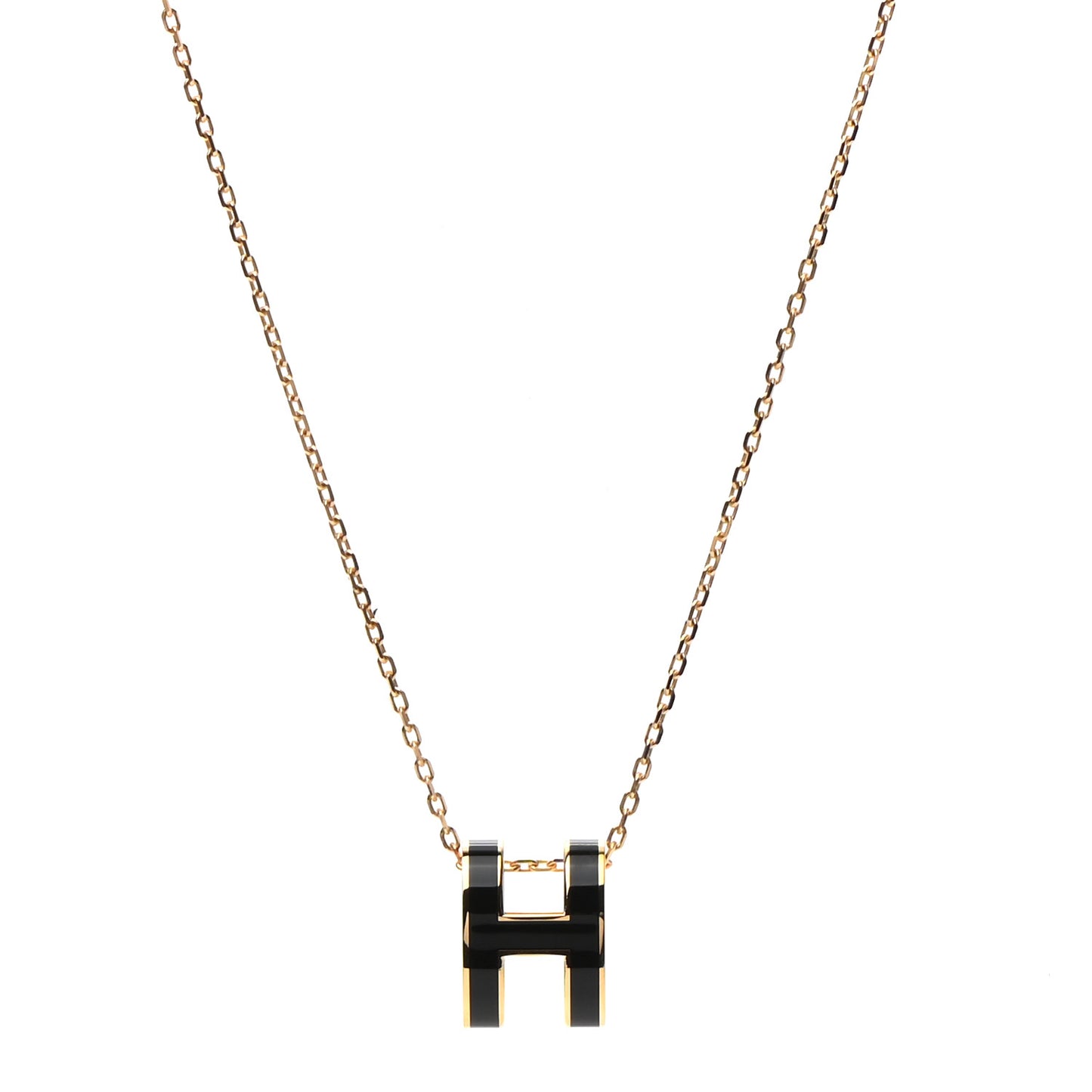 Lacquered Gold Pop H Pendant Necklace Black
