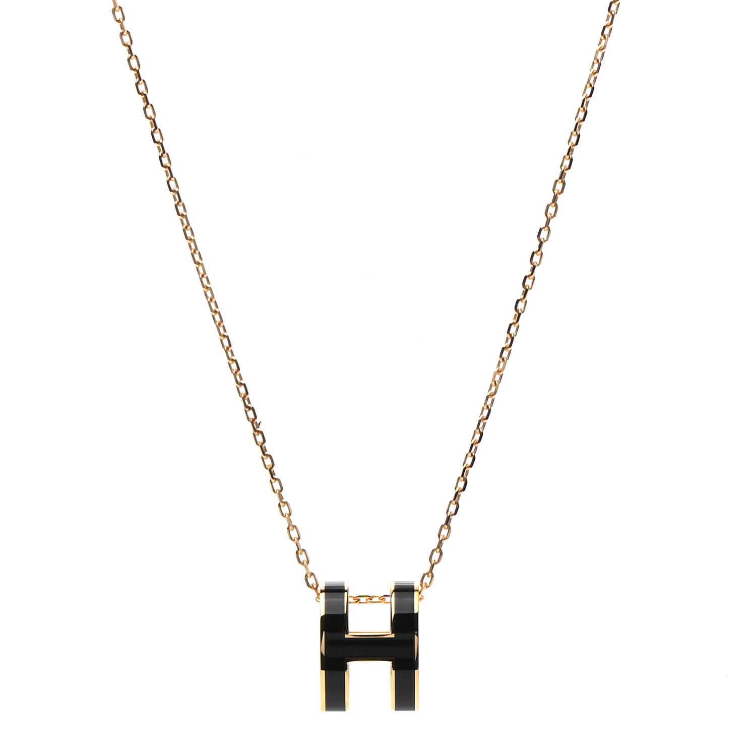Hermes Lacquered Gold Pop H Pendant Necklace Black 1 of 5