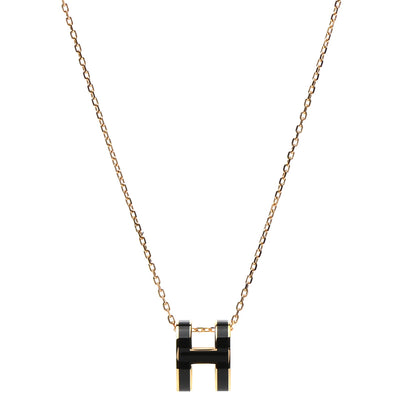Hermes Lacquered Gold Pop H Pendant Necklace Black 1 of 5