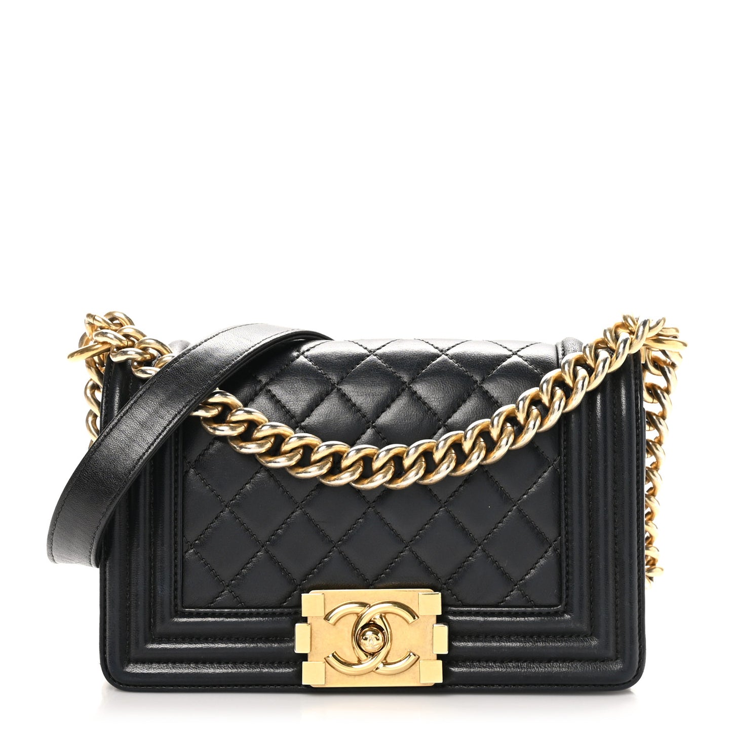 Lambskin Quilted Small Boy Flap Black