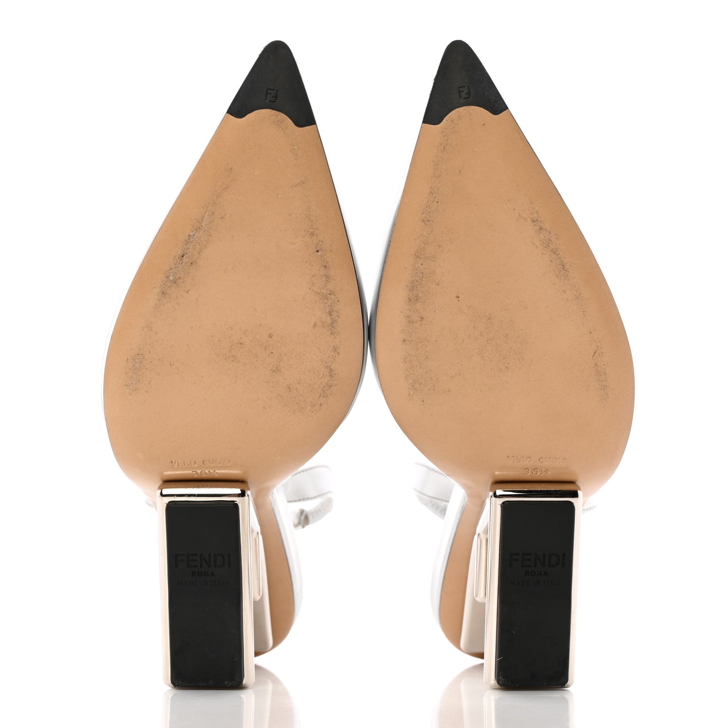 Metallic Calfskin Fendi First 95mm Slingback Sandals 36.5 Argento