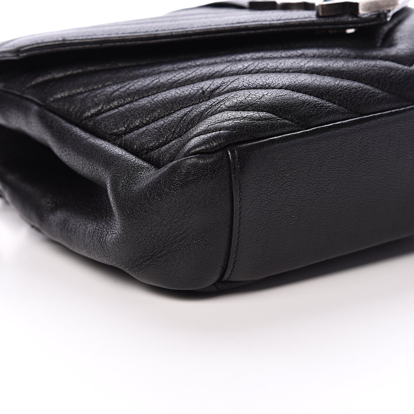 Sheepskin Matelasse Chevron Monogram Medium College Bag Black