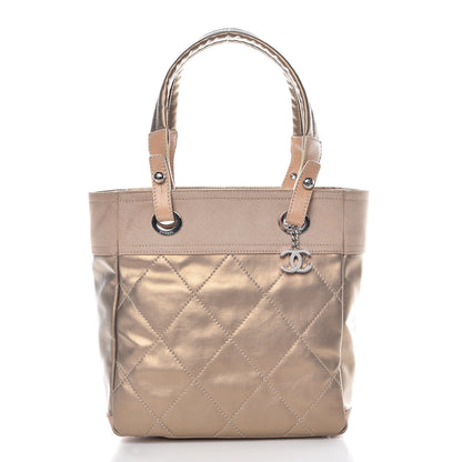 Chanel Metallic Coated Canvas Quilted Small Paris Biarritz Tote Gold 1 of 11
