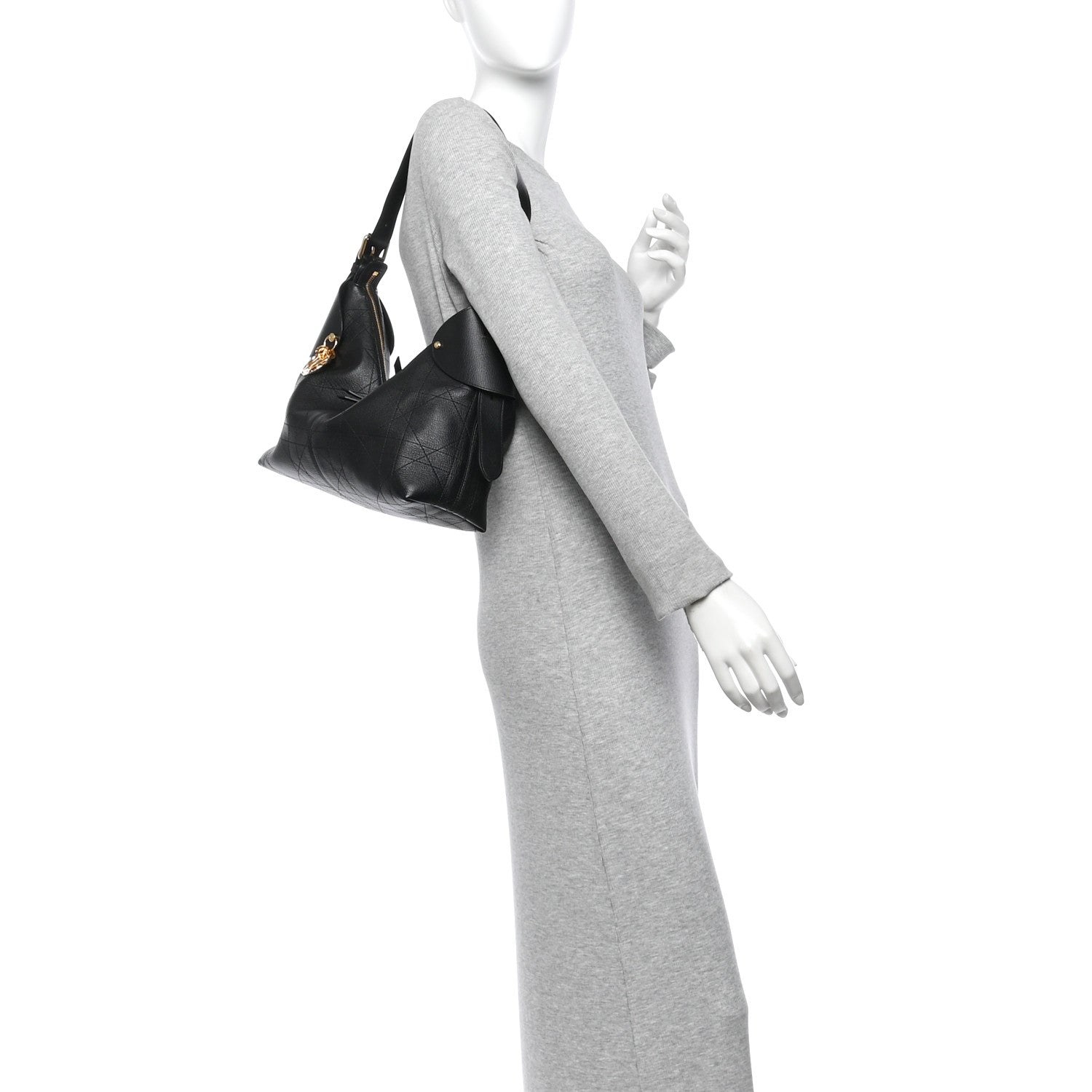 Christian Dior Grained Calfskin Flat Macrocannage Medium Voyage Bag Black 2 of 10