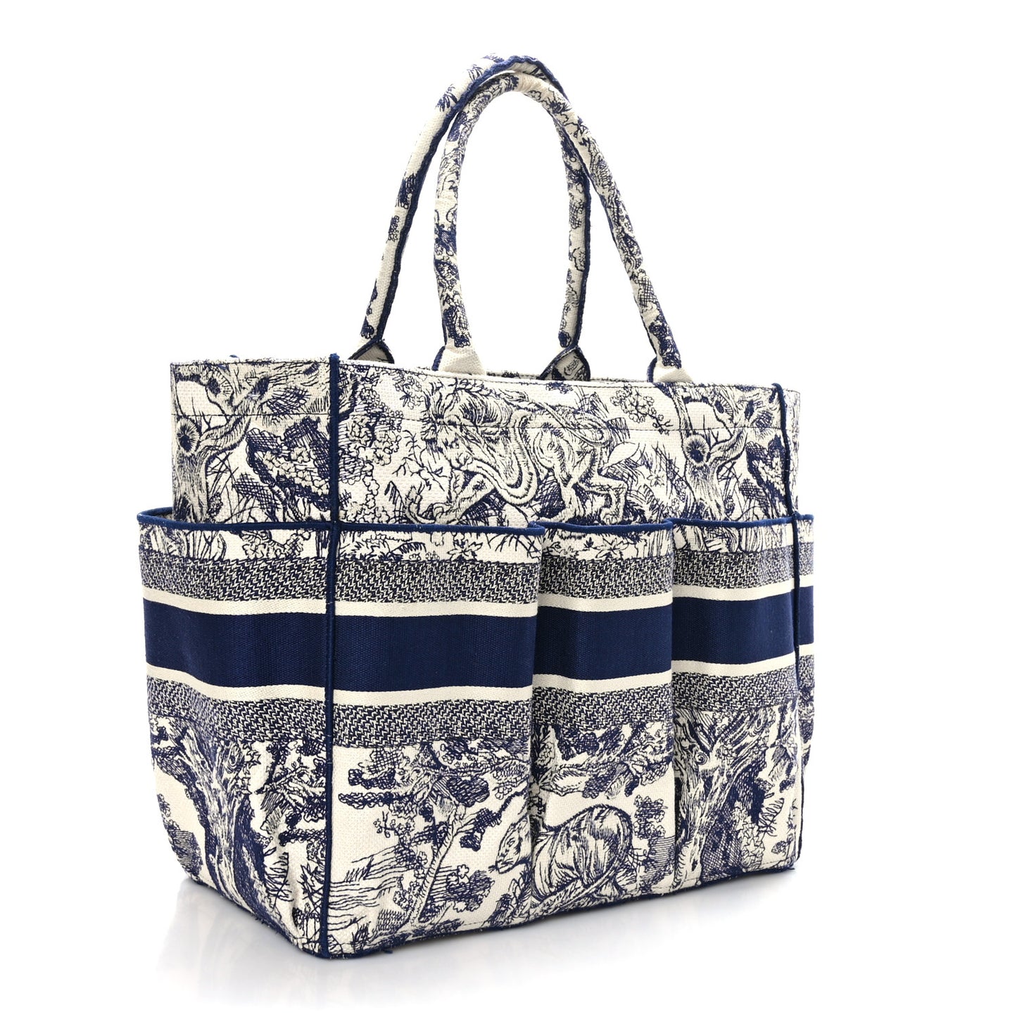 Canvas Embroidered Toile De Jouy Catherine Tote Blue