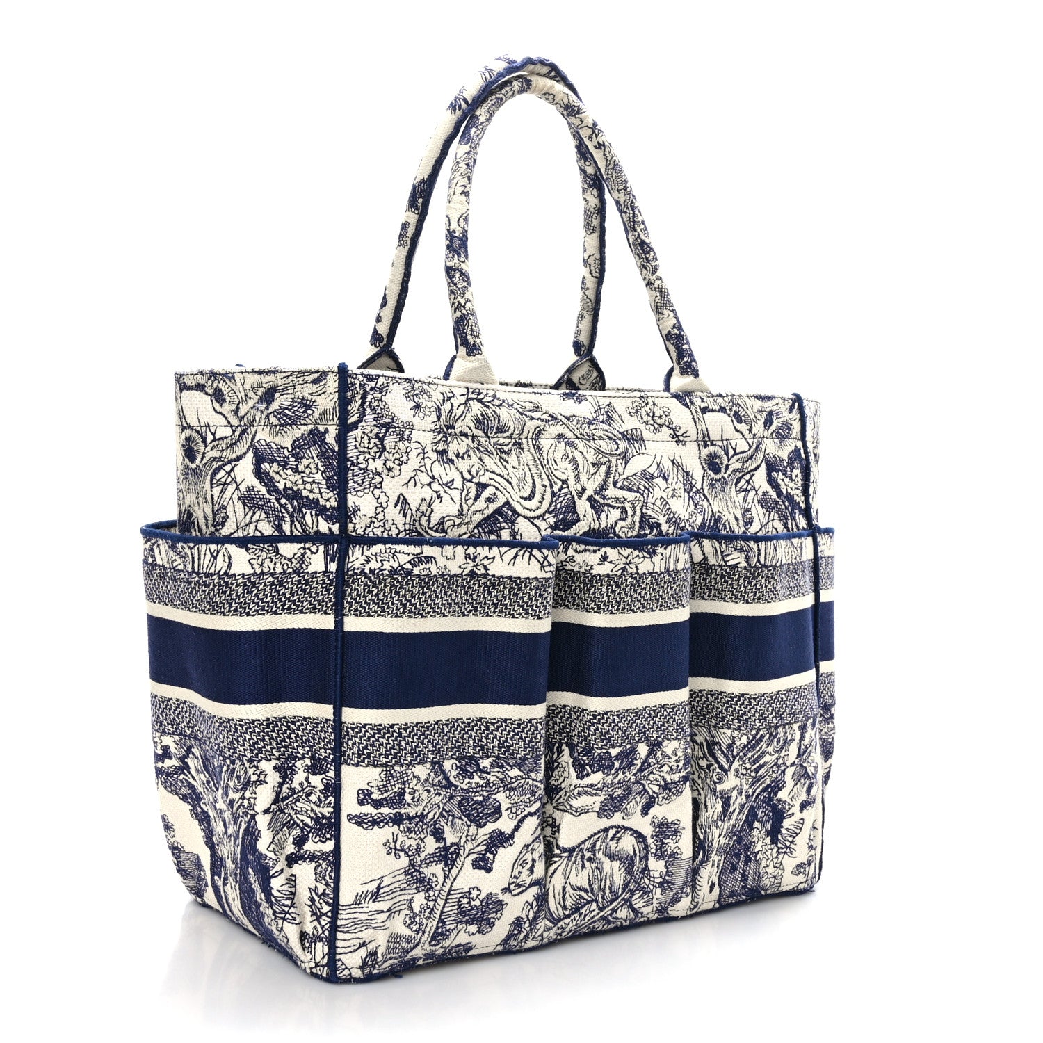 Christian Dior Canvas Embroidered Toile De Jouy Catherine Tote Blue 3 of 12