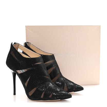 Jimmy Choo Suede Snake Embossed Mesh Wister Ankle Booties 40.5 Black 9 of 9