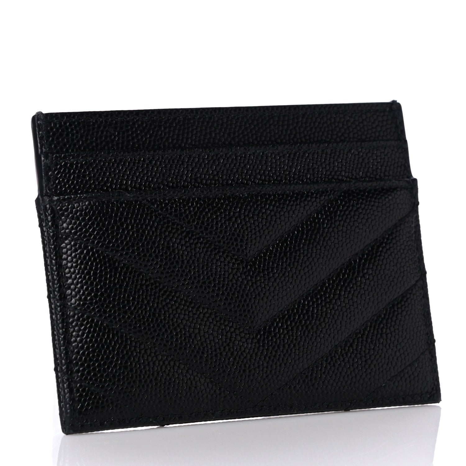Saint Laurent Grain De Poudre Matelasse Chevron Monogram Credit Card Case Black 3 of 9