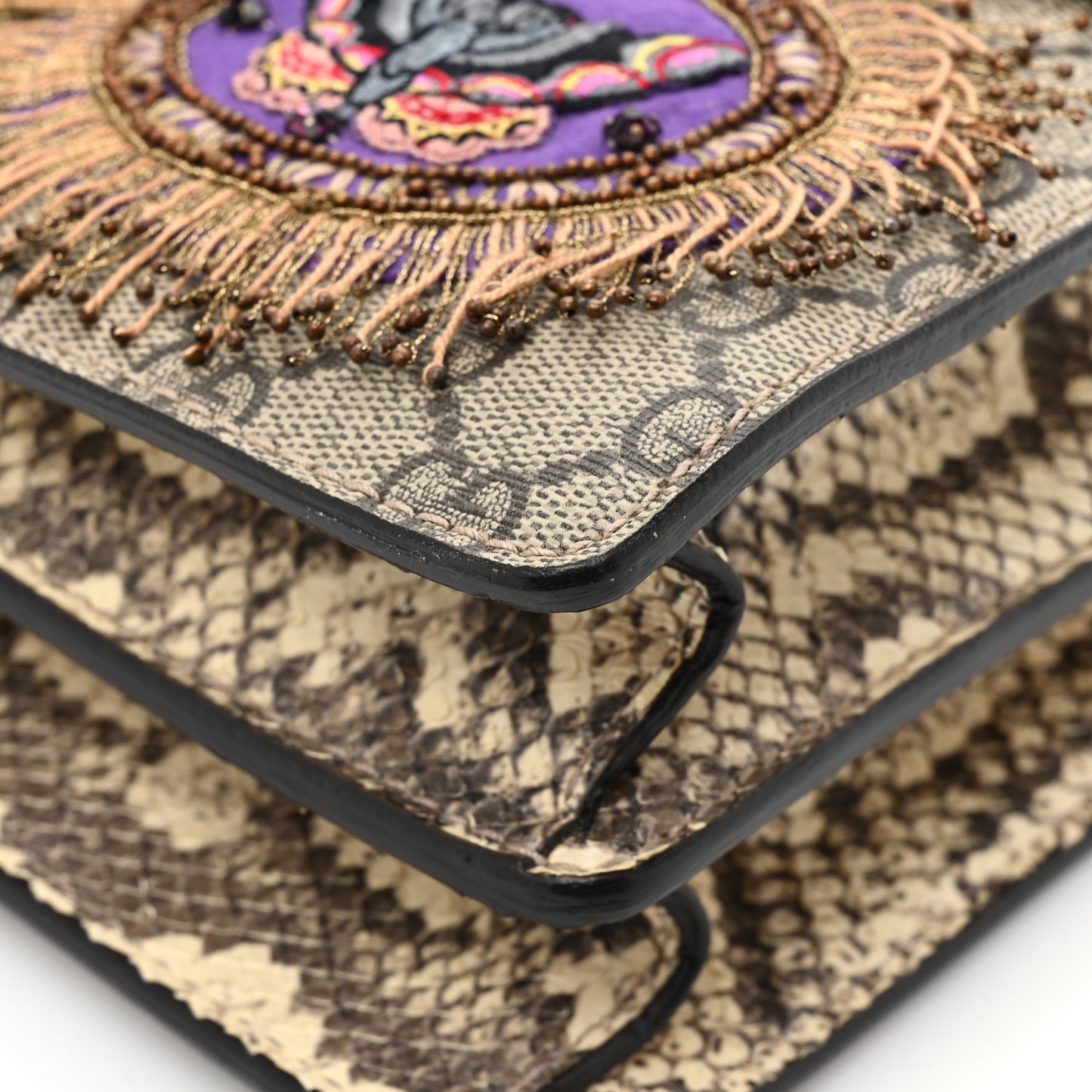 GG Supreme Monogram Snakeskin Crystal Embroidered Medium Dionysus Shoulder Bag
