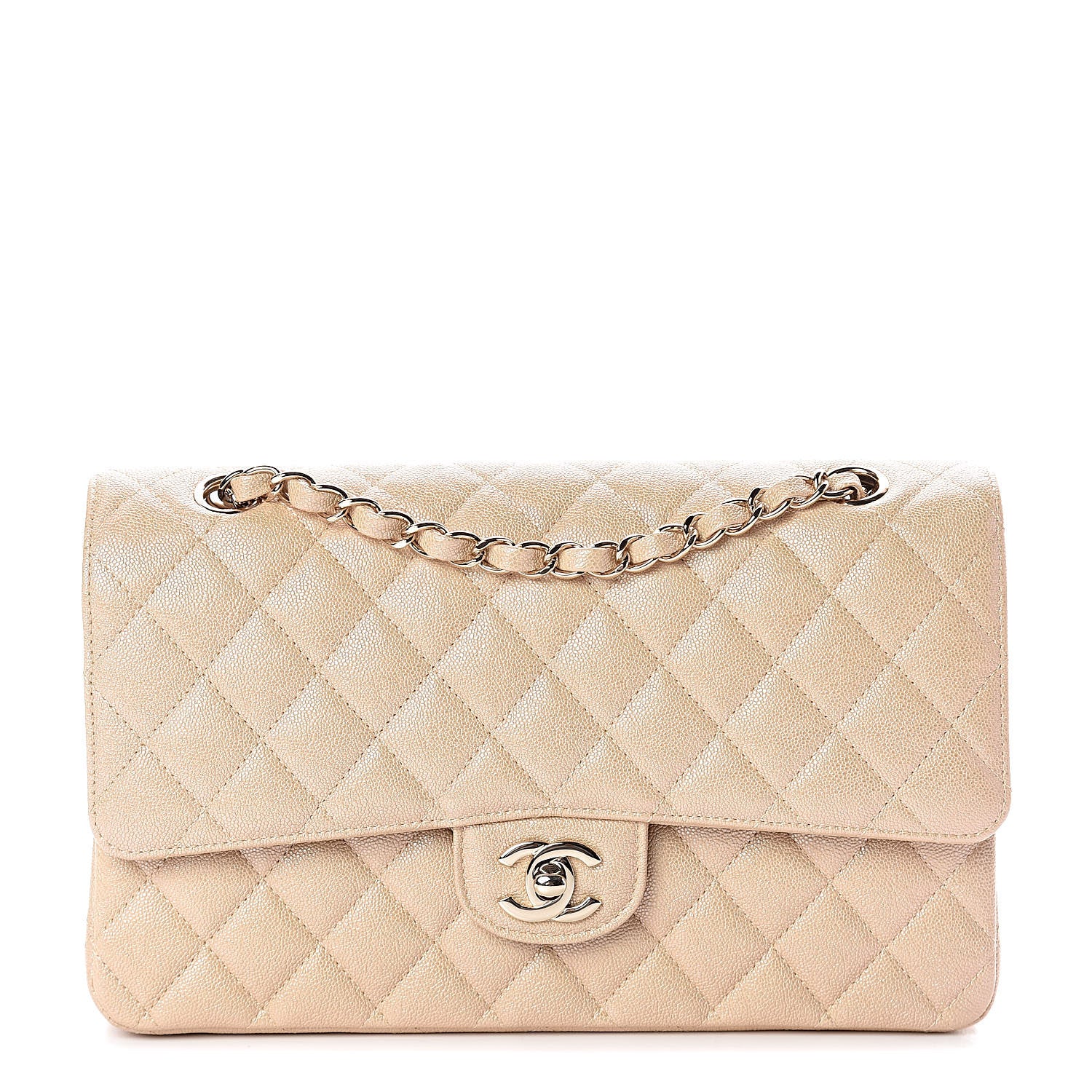 Chanel Iridescent Caviar Quilted Medium Double Flap Beige 1 of 10