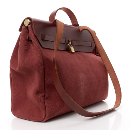 Hermes Toile Calfskin Herbag 39 GM Rouge H 4 of 20