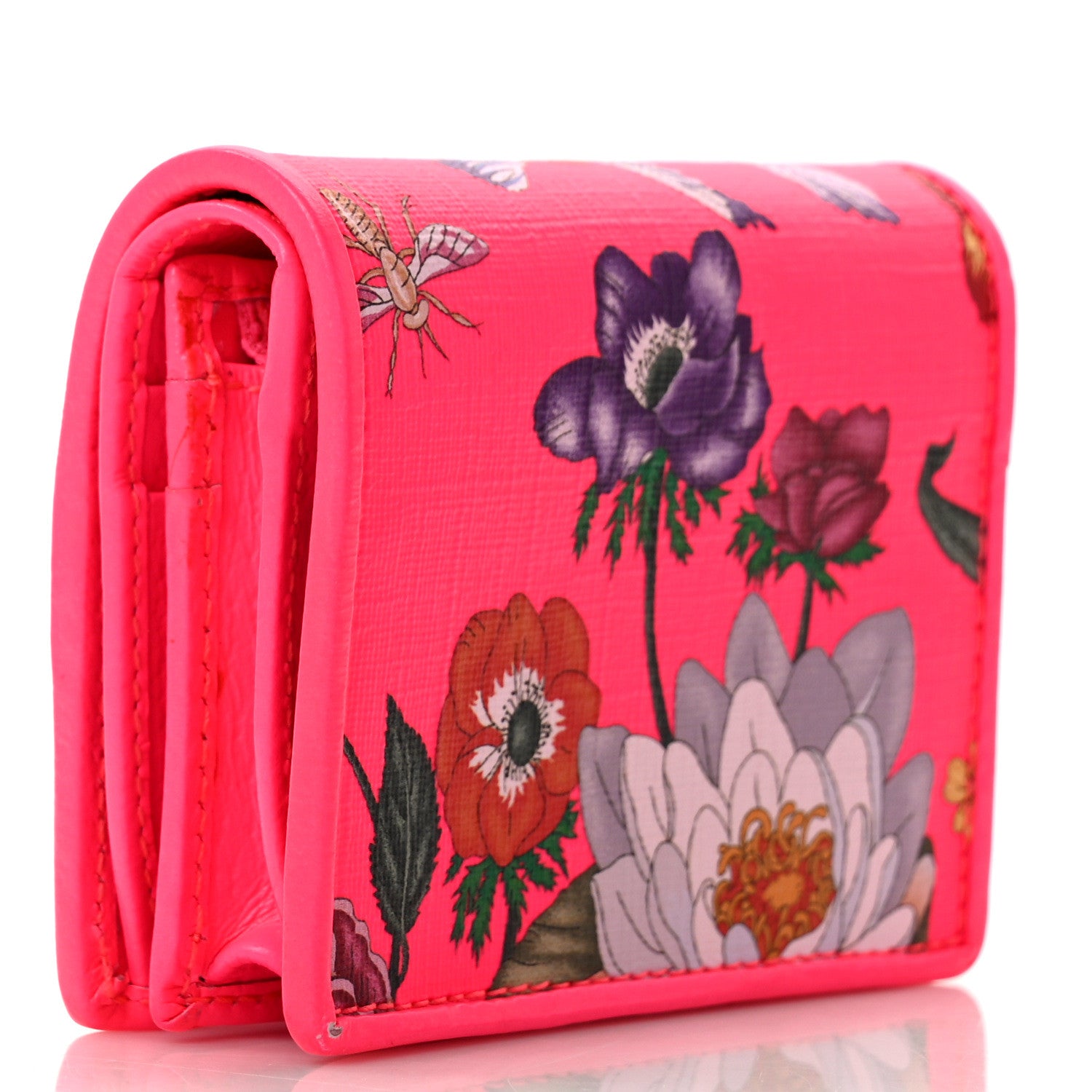 Gucci Calfskin Flora Print Zumi Card Case Fuxia Fluo 3 of 12