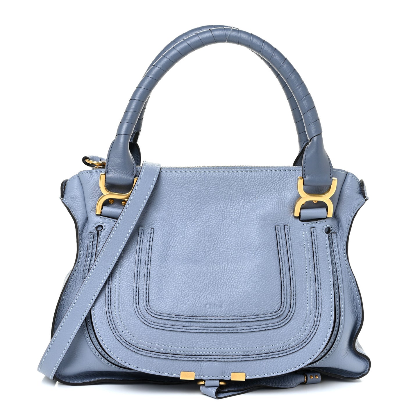 Calfskin Small Marcie Satchel Washed Blue