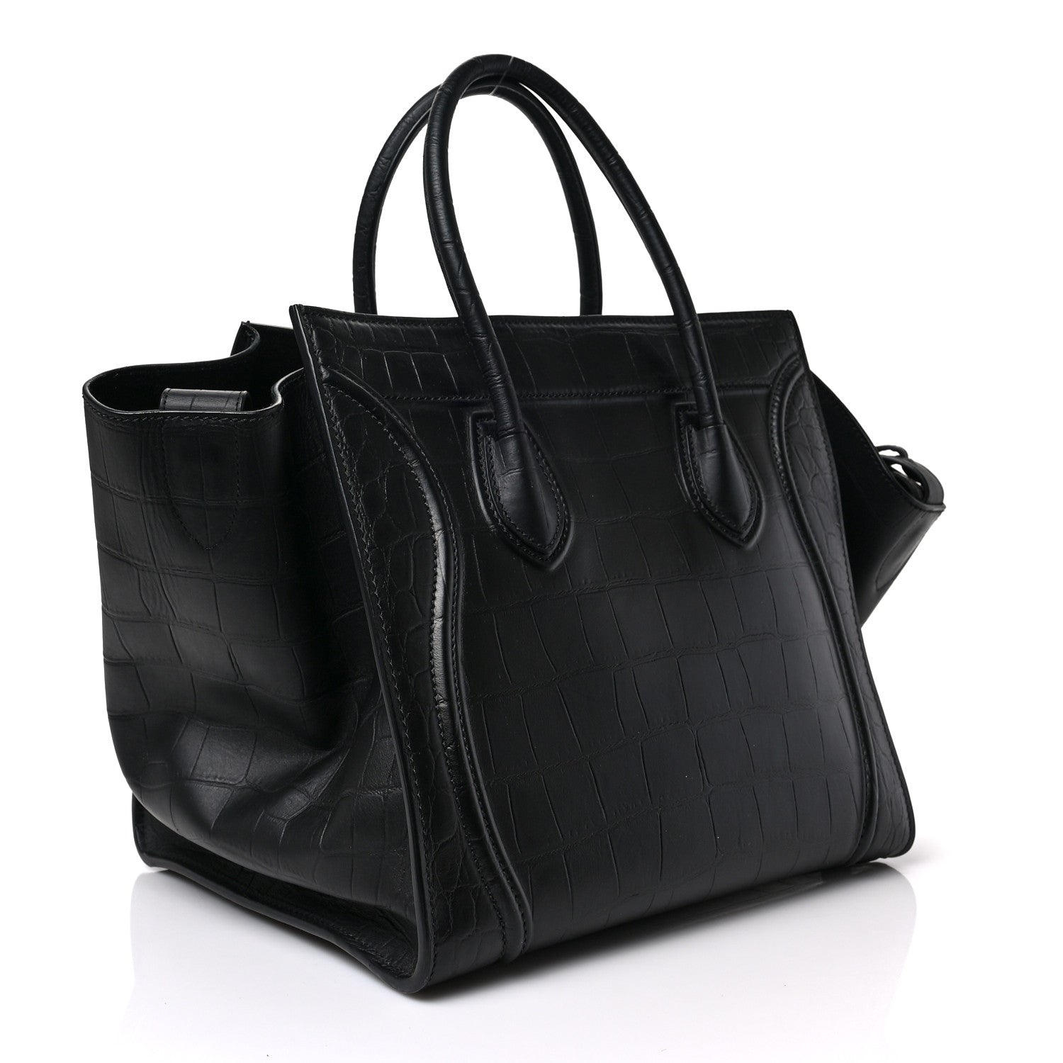 Celine Crocodile Embossed Calfskin Medium Phantom Luggage Black 3 of 8