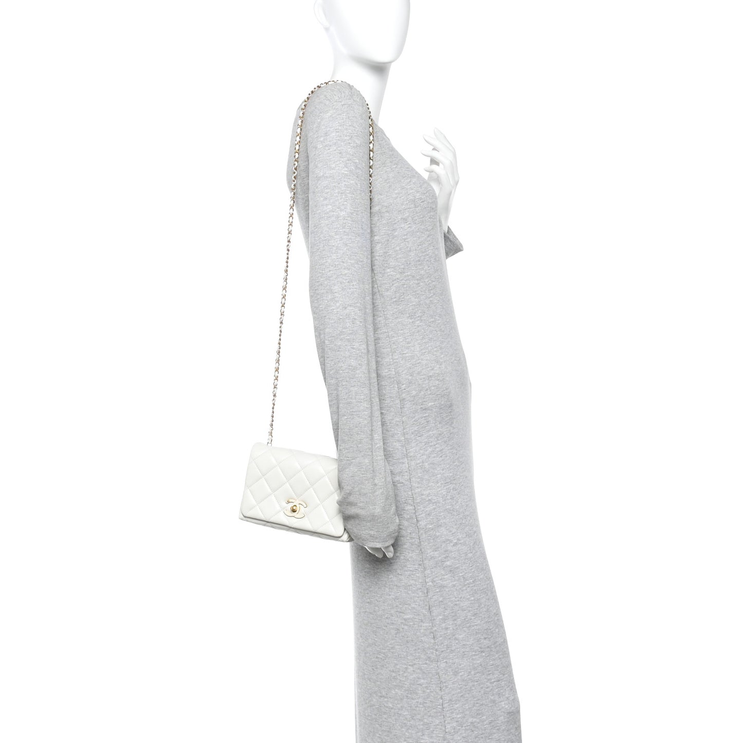 Shiny Lambskin Quilted Enamel CC Small Flap White