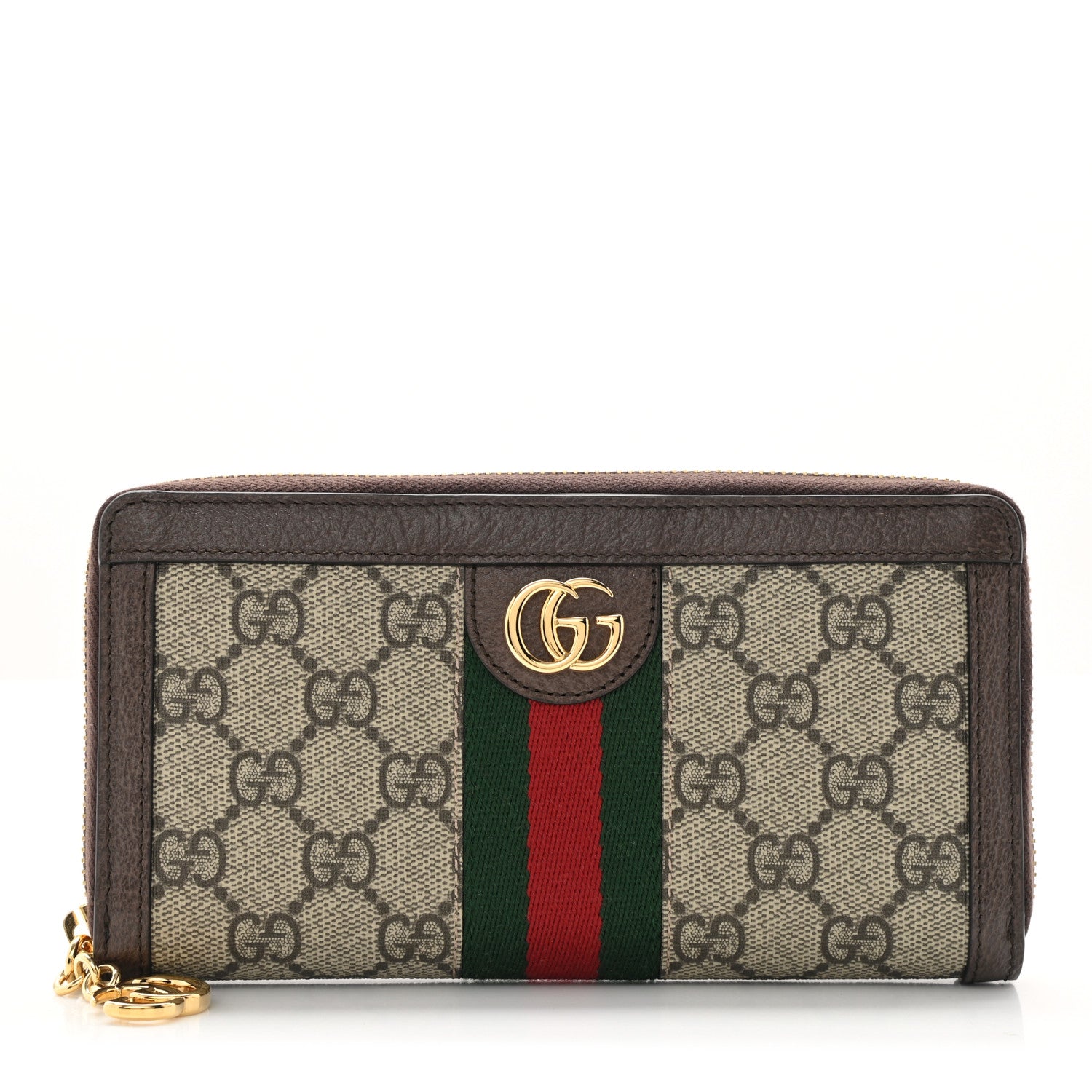 Gucci GG Supreme Monogram Web Ophidia Zip Around Wallet Brown 1 of 7