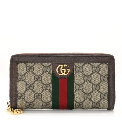 Gucci GG Supreme Monogram Web Ophidia Zip Around Wallet Brown 1 of 7
