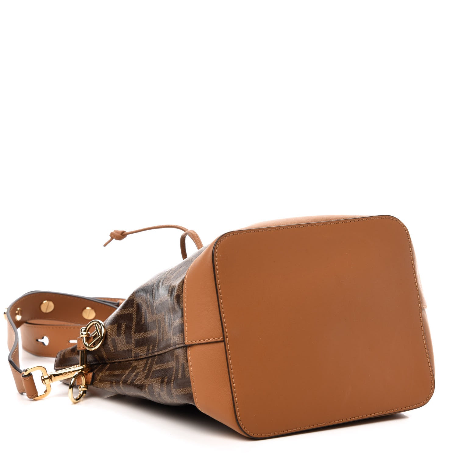 Fendi Glazed Fabric Vitello Grace F is Fendi FF 1974 Stamp Patch Grande Mon Tresor Bucket Bag Mogano Panna Nocciola 4 of 10