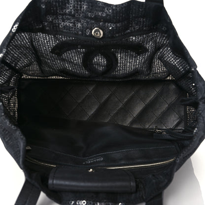 Chanel Calfskin Mesh Hidden Sequin CC Tote Black 5 of 10