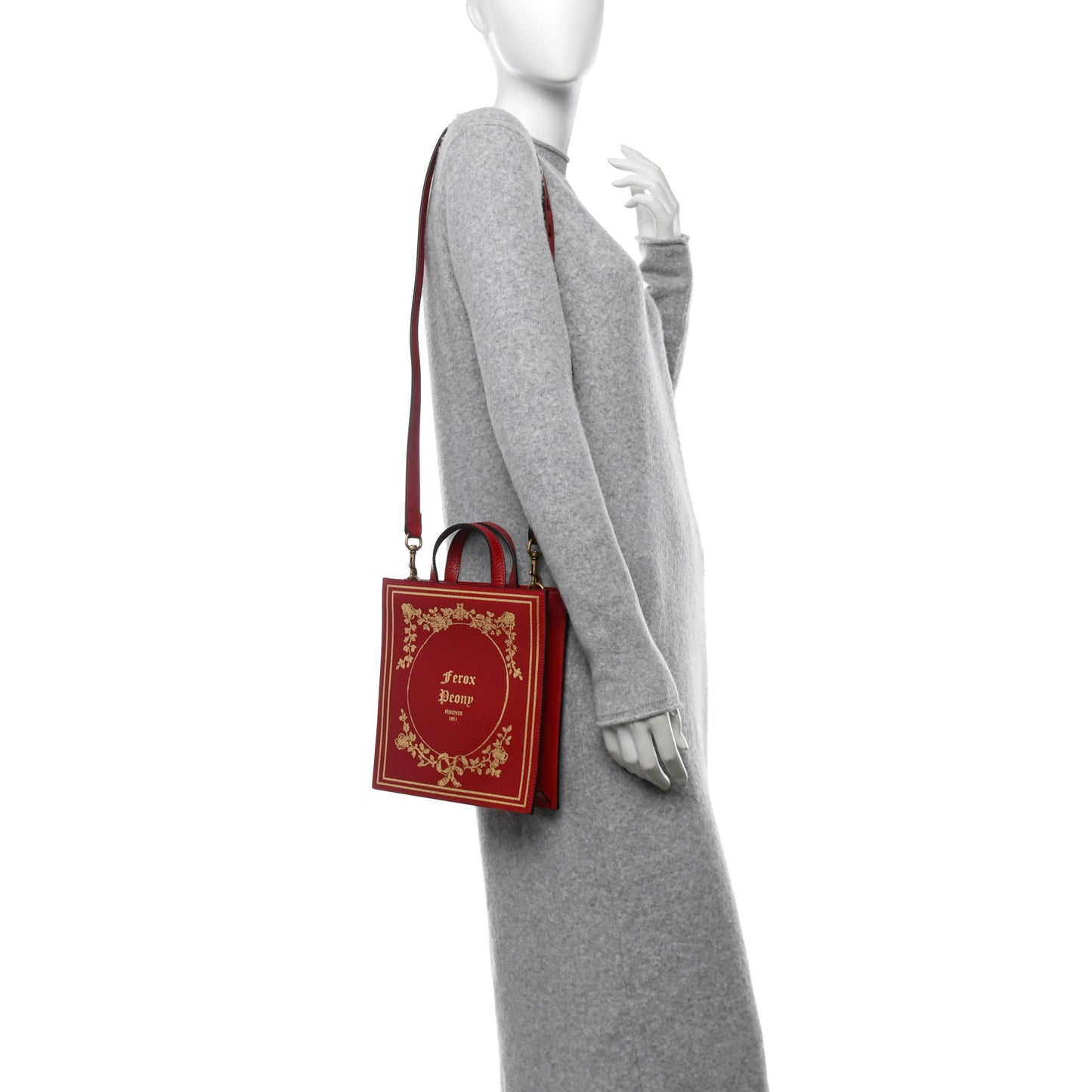 Textured Calfskin Garden Flower Vertical Shopping Tote Red