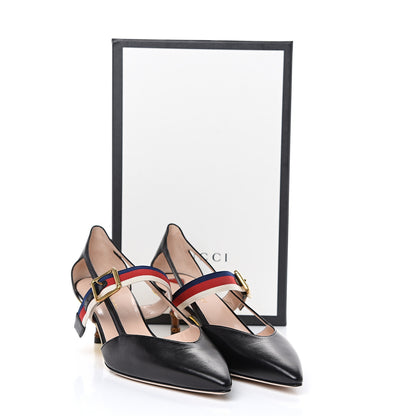 Gucci Malaga Kid Grosgrain Sylvie Web Bamboo Low Heel Pumps 39.5 Black 8 of 8
