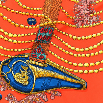 Hermes Silk Chemins De Corail Scarf 90 Orange Emeraude Jaune D'or 2 of 4