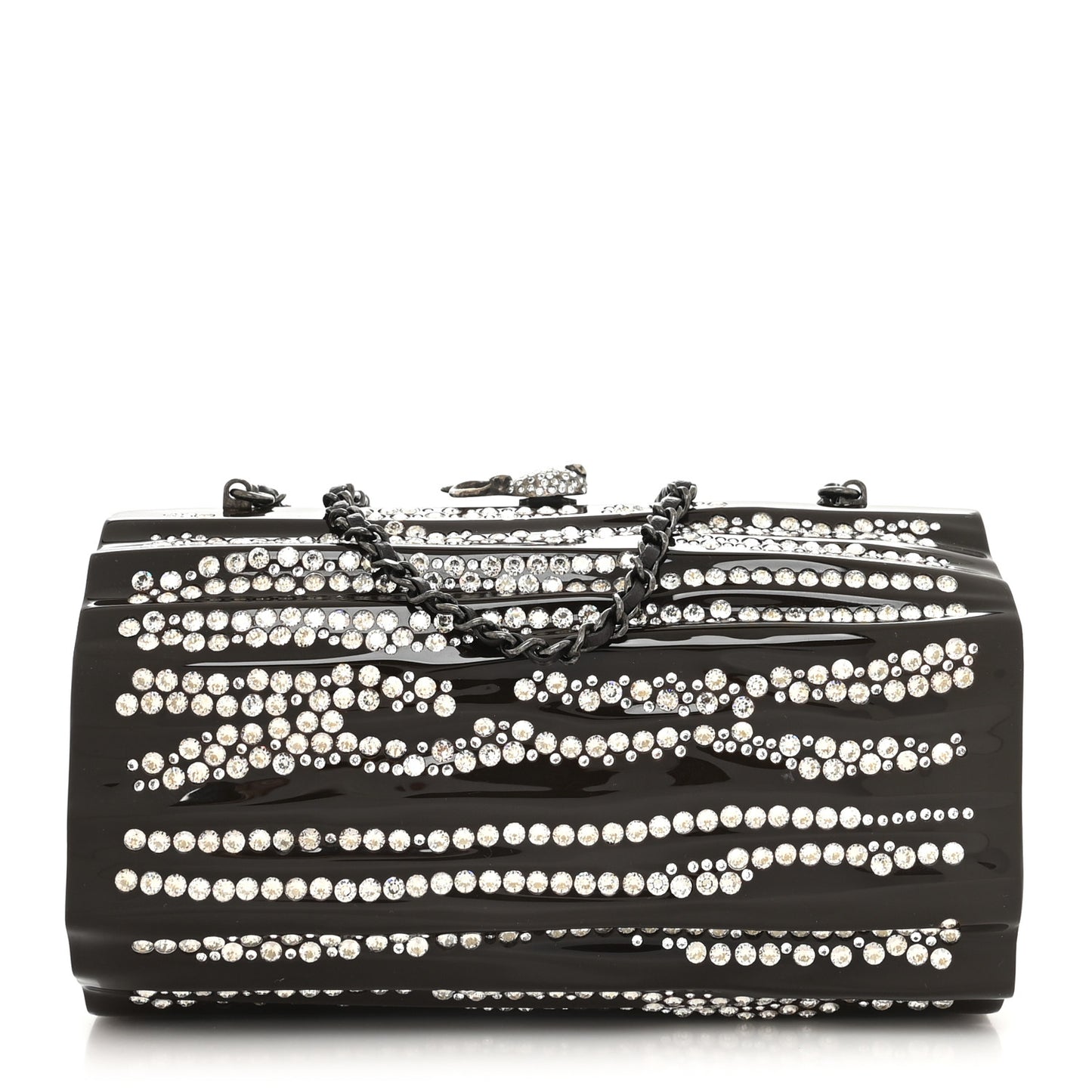 Plexiglass Strass Log CC Minaudiere Clutch Brown