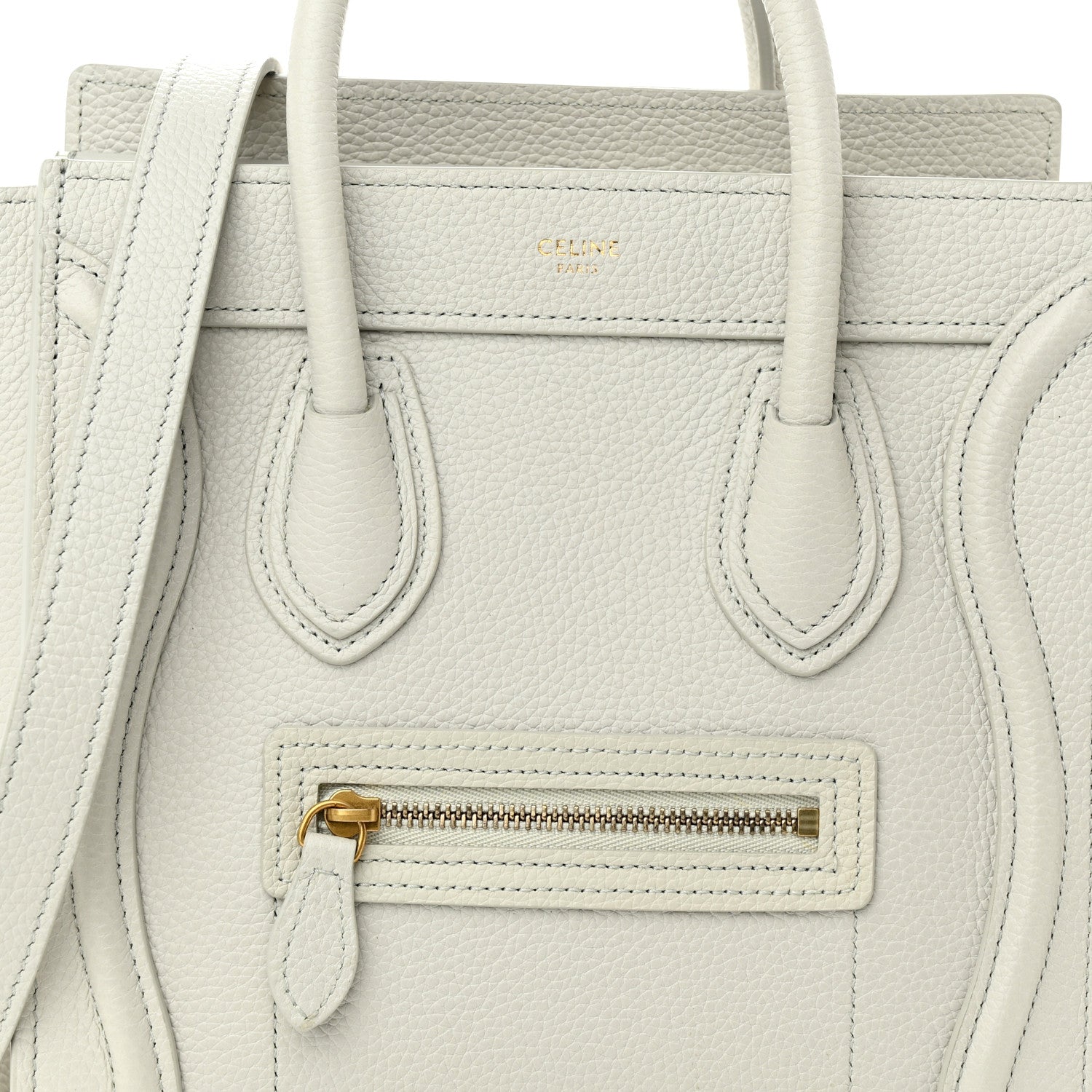 Celine Drummed Calfskin Nano Luggage Chalk 8 of 10