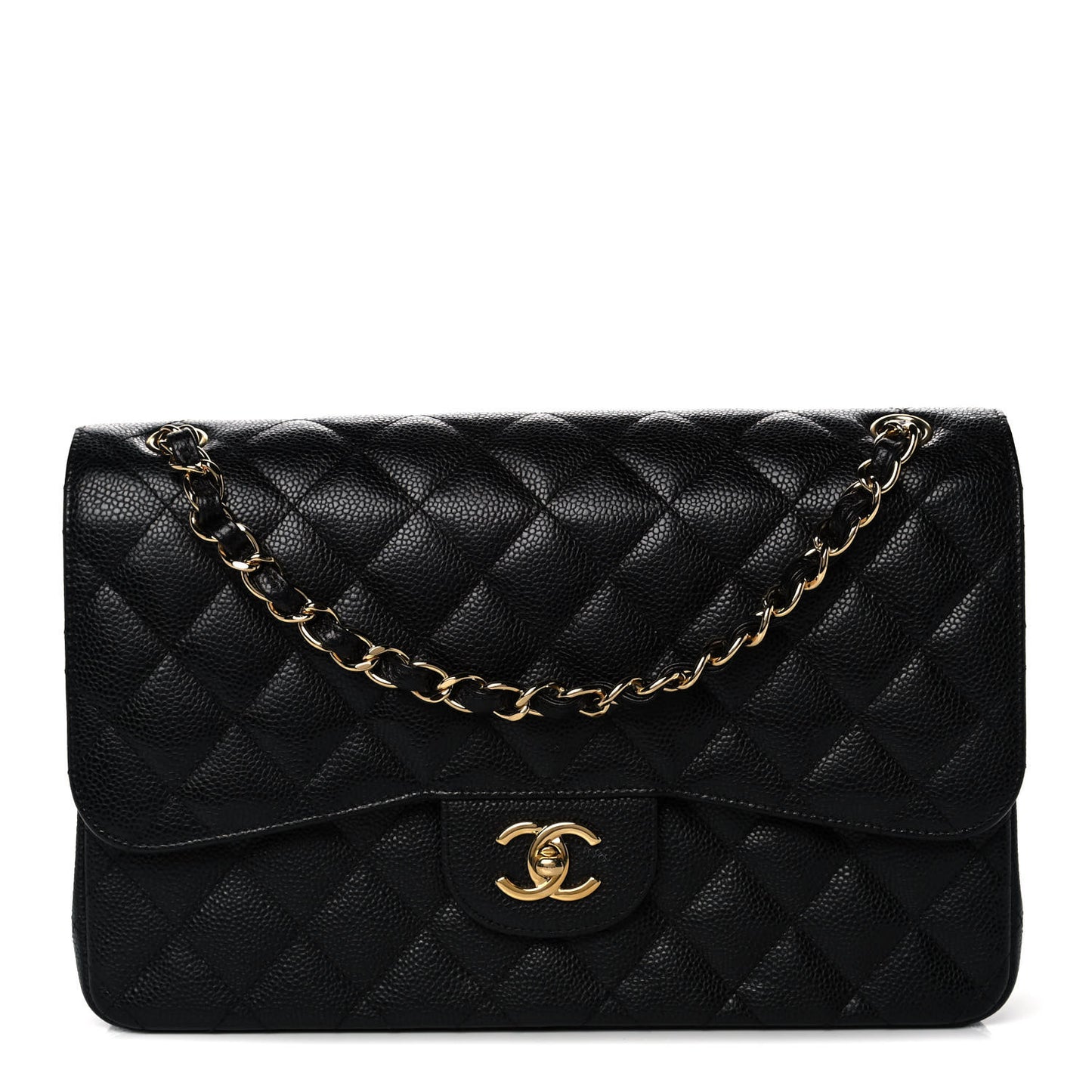 Caviar Quilted Jumbo Double Flap Black