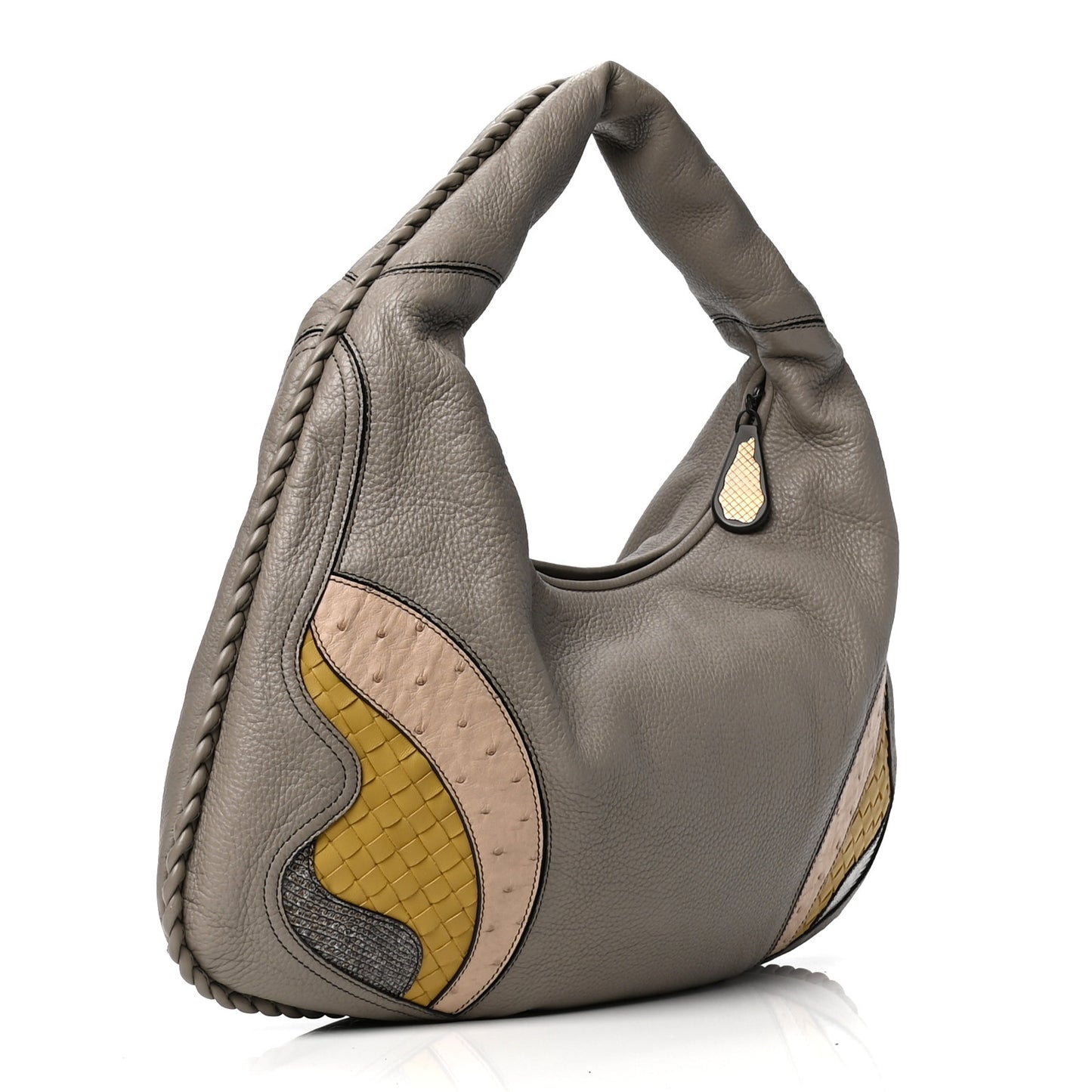Cervo Deerskin Ostrich Lizard Intrecciato 50th Anniversary Large Veneta Hobo
