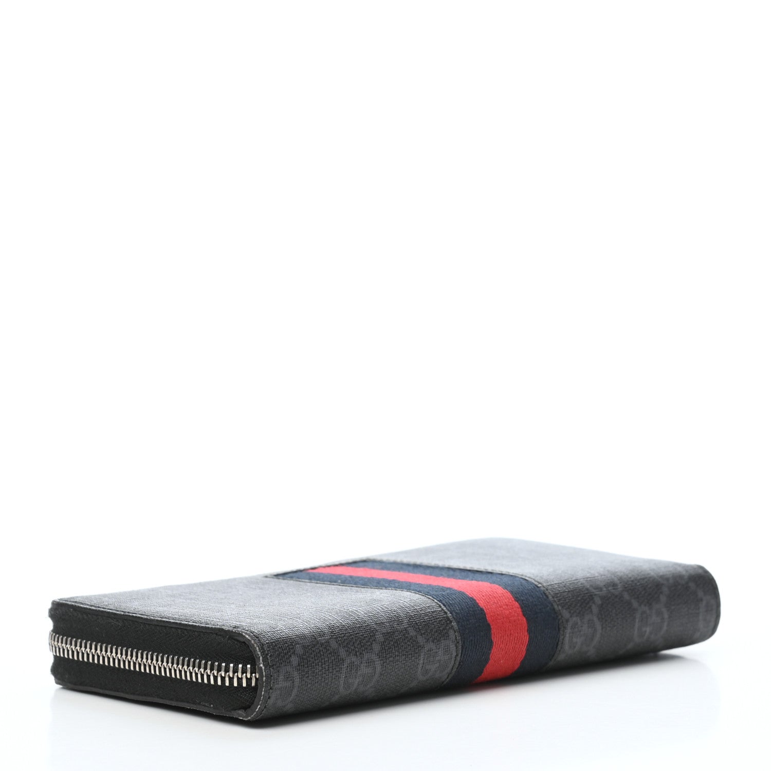 Gucci GG Supreme Monogram Web Zip Around Wallet Black Grey 4 of 7