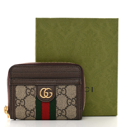 Gucci GG Supreme Monogram Textured Dollar Calfskin Web Ophidia Zip Around Card Case Wallet Beige Ebony New Acero 7 of 7