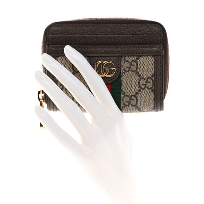 Gucci GG Supreme Monogram Textured Dollar Calfskin Web Ophidia Zip Around Card Case Wallet Beige Ebony New Acero 2 of 7