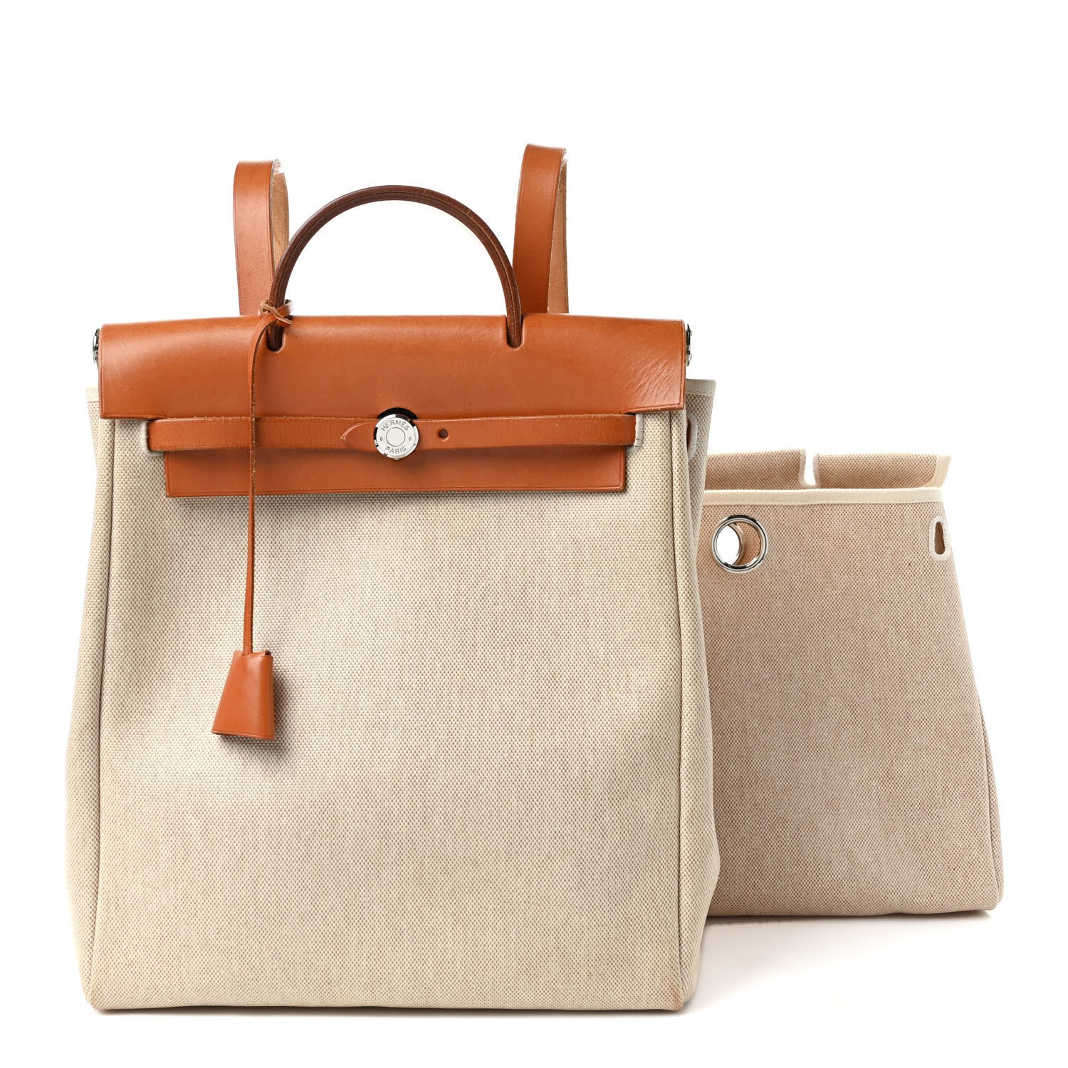 HERMES Toile Vache Calfskin Herbag 30 PM Backpack in the color Natural by fashionphile