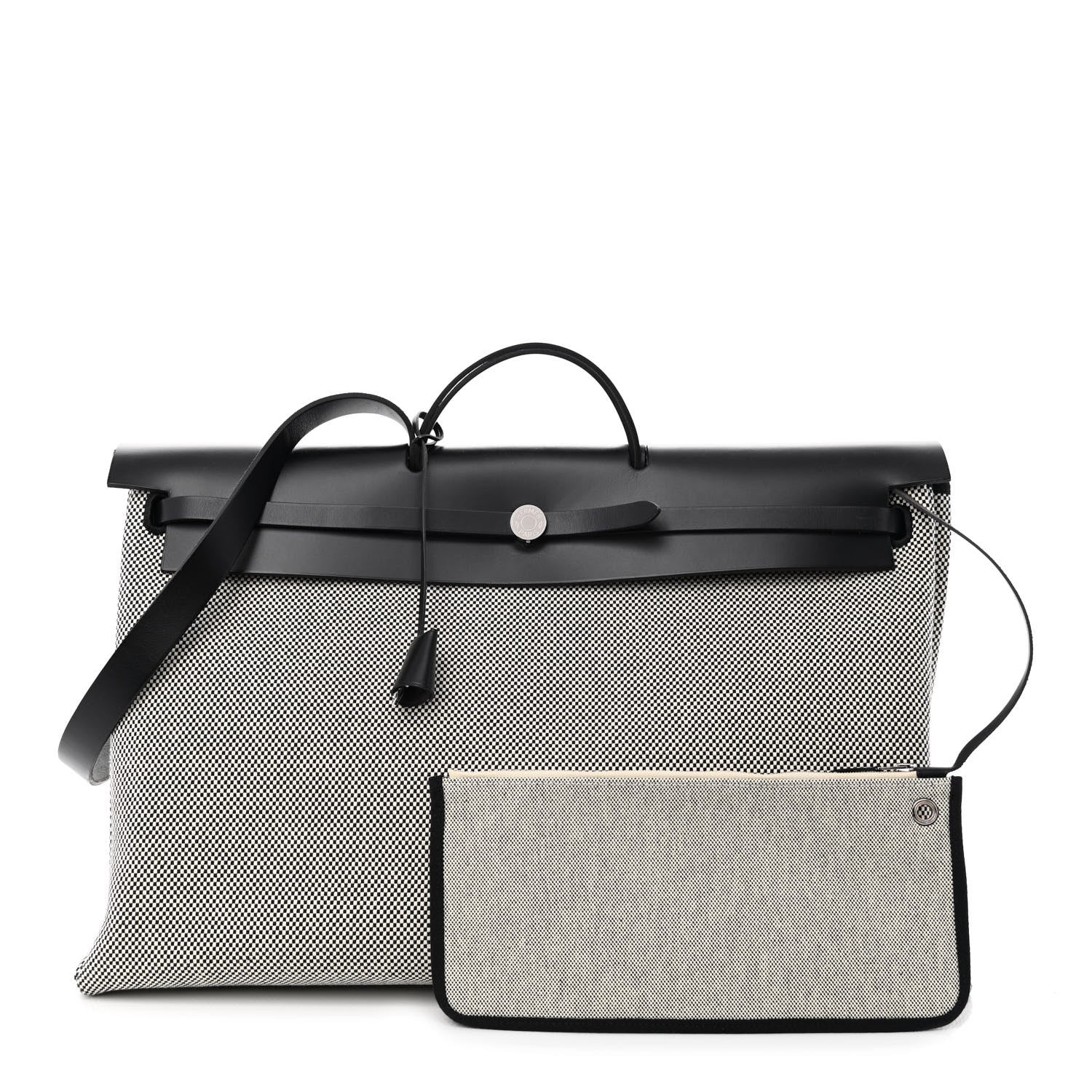 HERMES Criss Viking Vache Hunter Herbag Cabin Zip Retourne 50 in the colirs Ecru Black by fashionphile