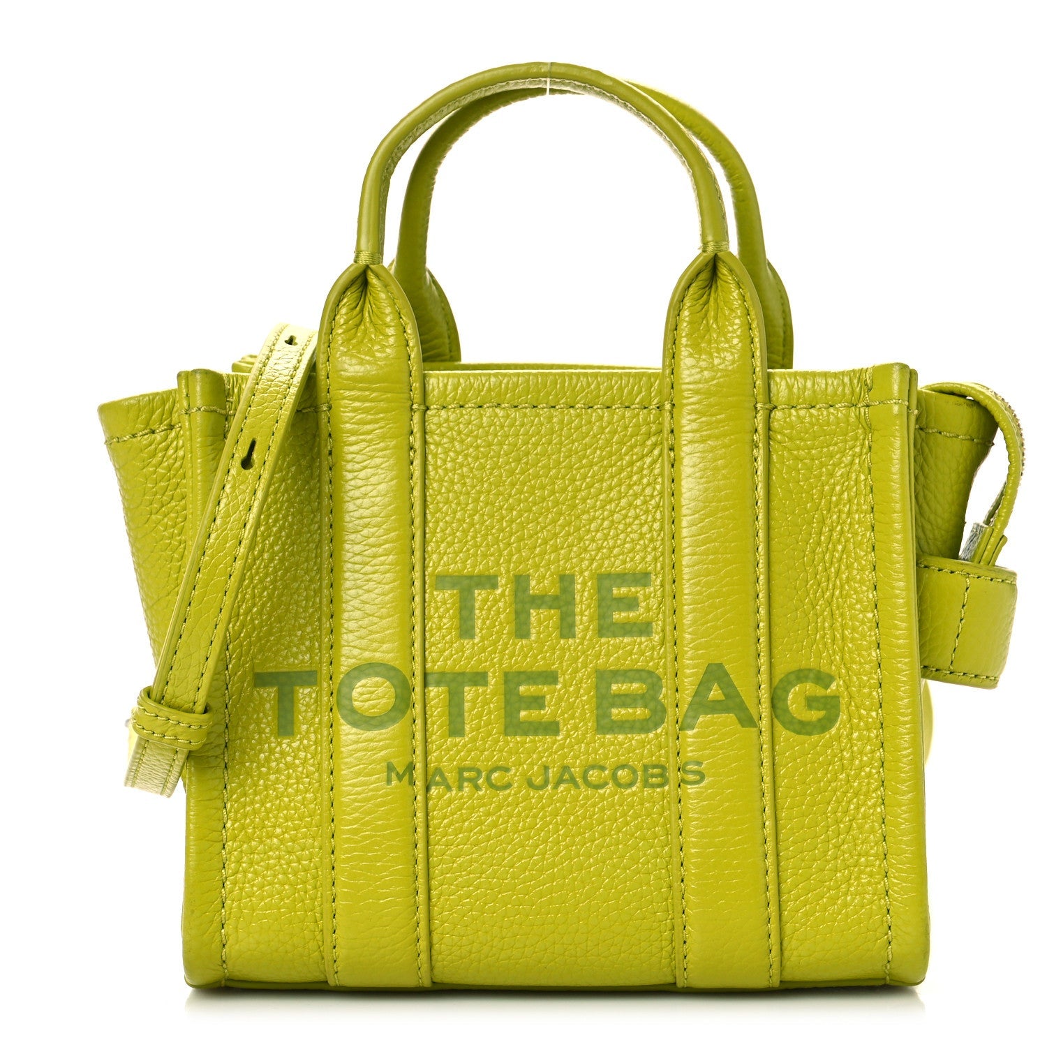 MARC JACOBS Grained Calfskin Mini The Tote Bag in the color Citronella by FASHIONPHILE