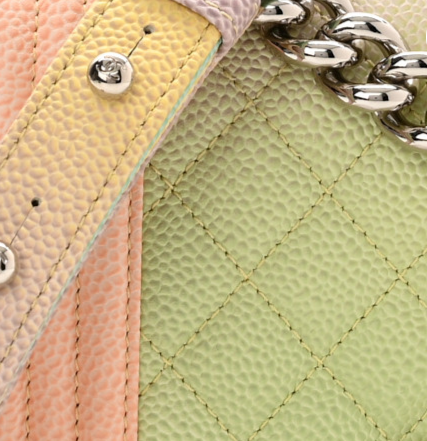 close up image of chanel rainbow quilted caviar FASHIONPHILE