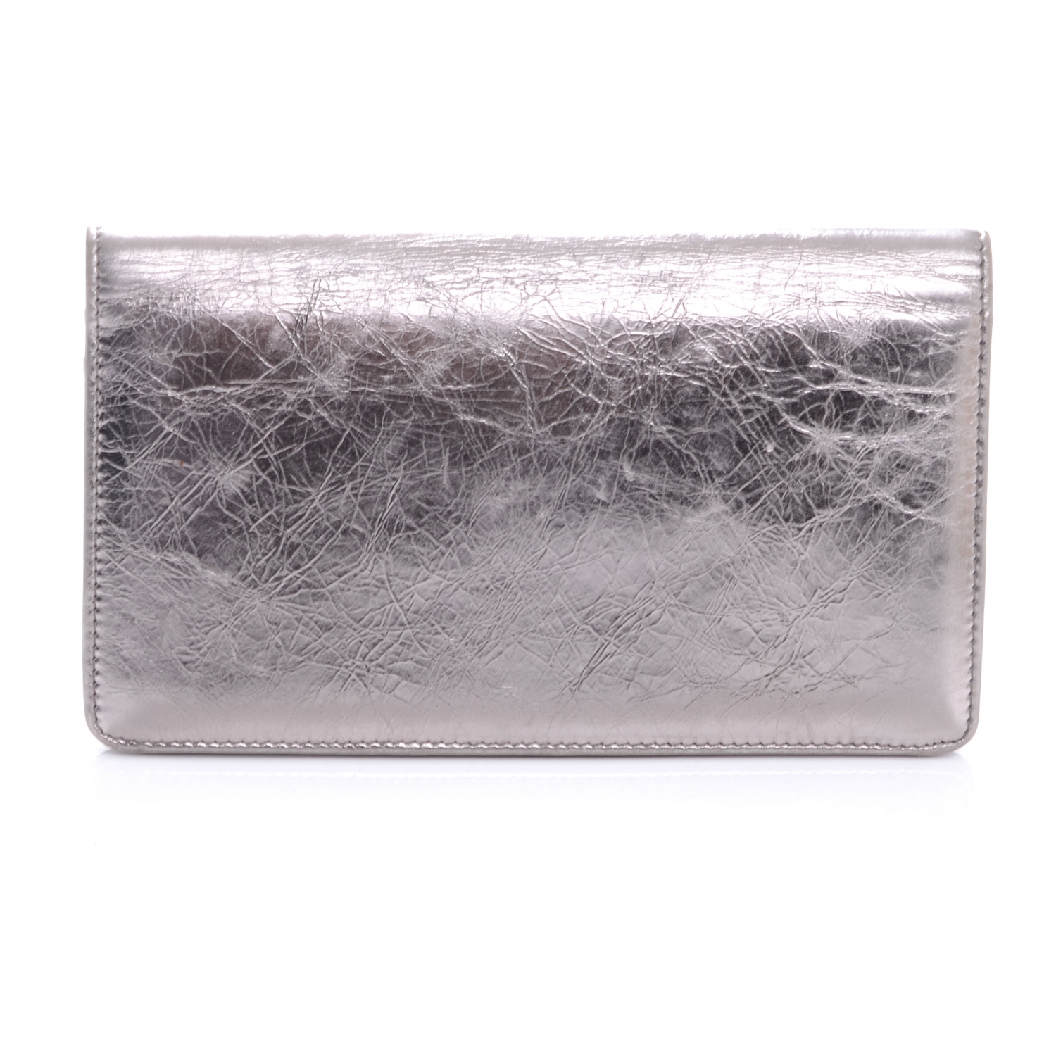 CHANEL Leather CC Bow Wallet Metallic Silver 46905