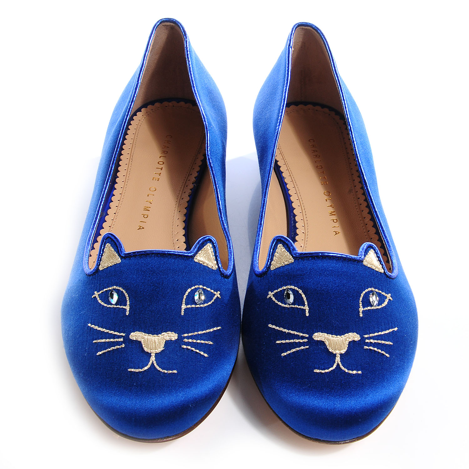 CHARLOTTE OLYMPIA Satin Kitty Flats Blue 39 61971