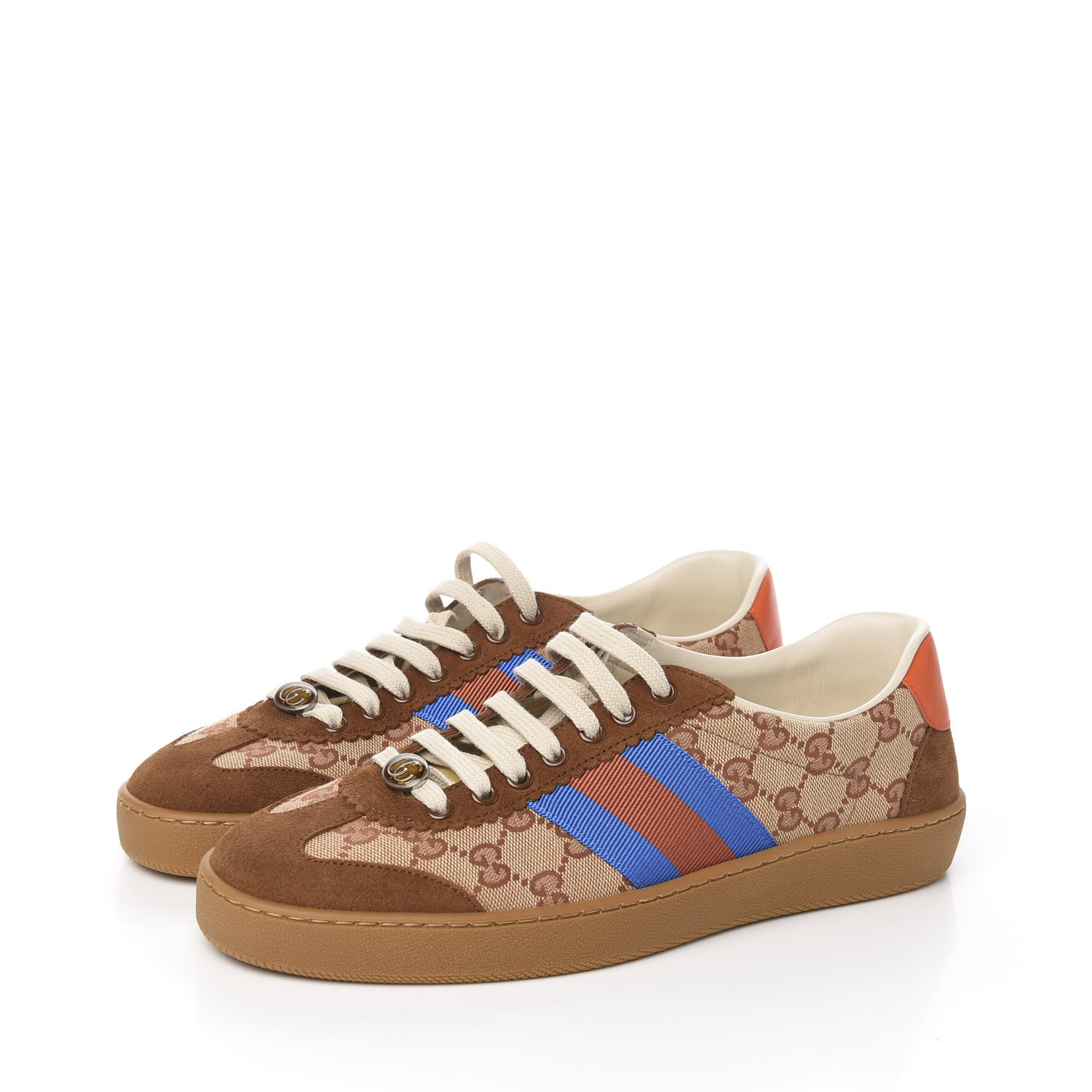 GUCCI Suede Monogram GG Mens G74 Sneakers 8.5 Brown Blue Orange 576676