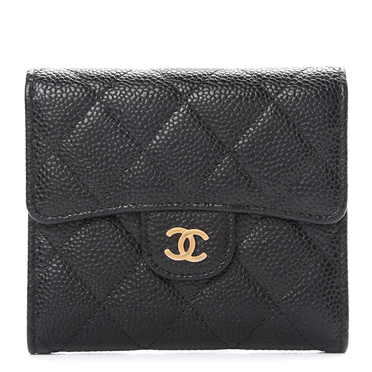 CHANEL Caviar Quilted Compact Flap Wallet Black 577221 | FASHIONPHILE
