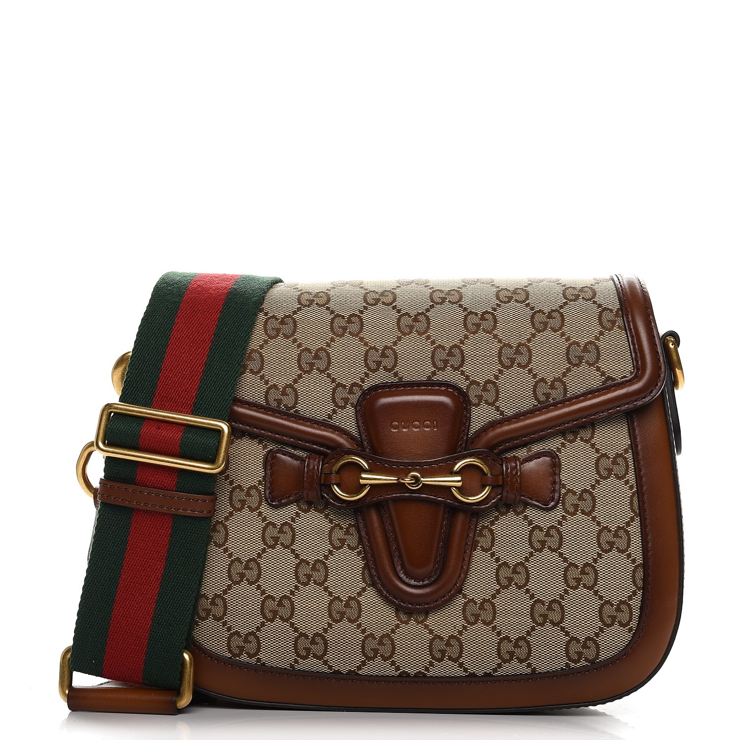 GUCCI Monogram Medium Lady Web Shoulder Bag Brown 221995