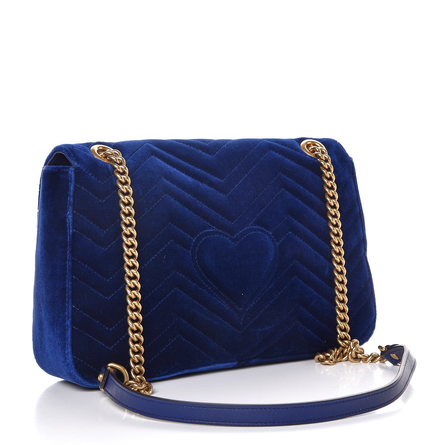 GUCCI Velvet Matelasse Medium GG Marmont Shoulder Bag Cobalt Blue 309883