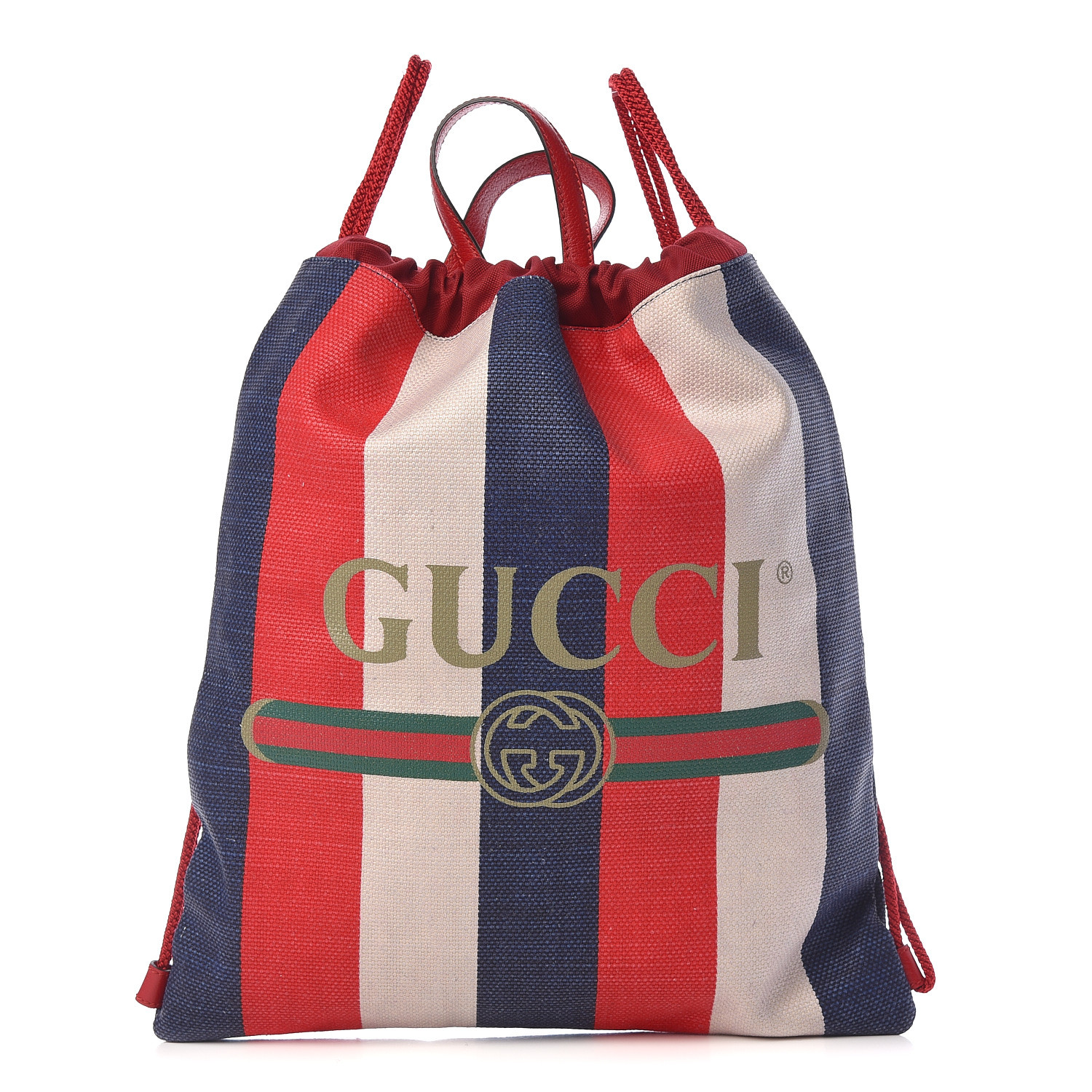 GUCCI Canvas Logo Sylvie Stripe Drawstring Backpack Red 462490