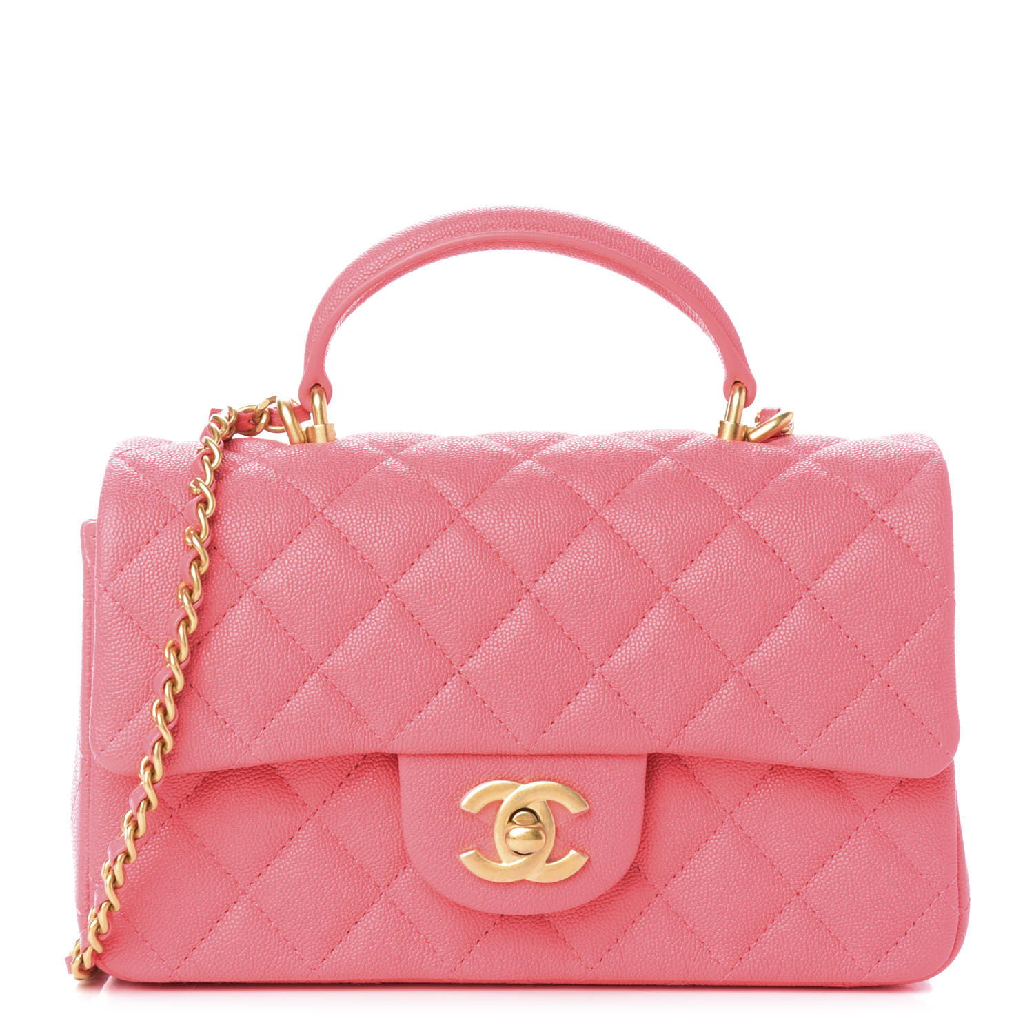 CHANEL Caviar Quilted Mini Top Handle Rectangular Flap Pink 692420 ...