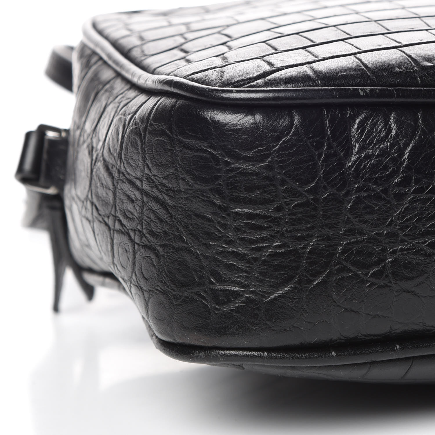 SAINT LAURENT Calfskin Crocodile Embossed Monogram Lou Camera Bag Black ...