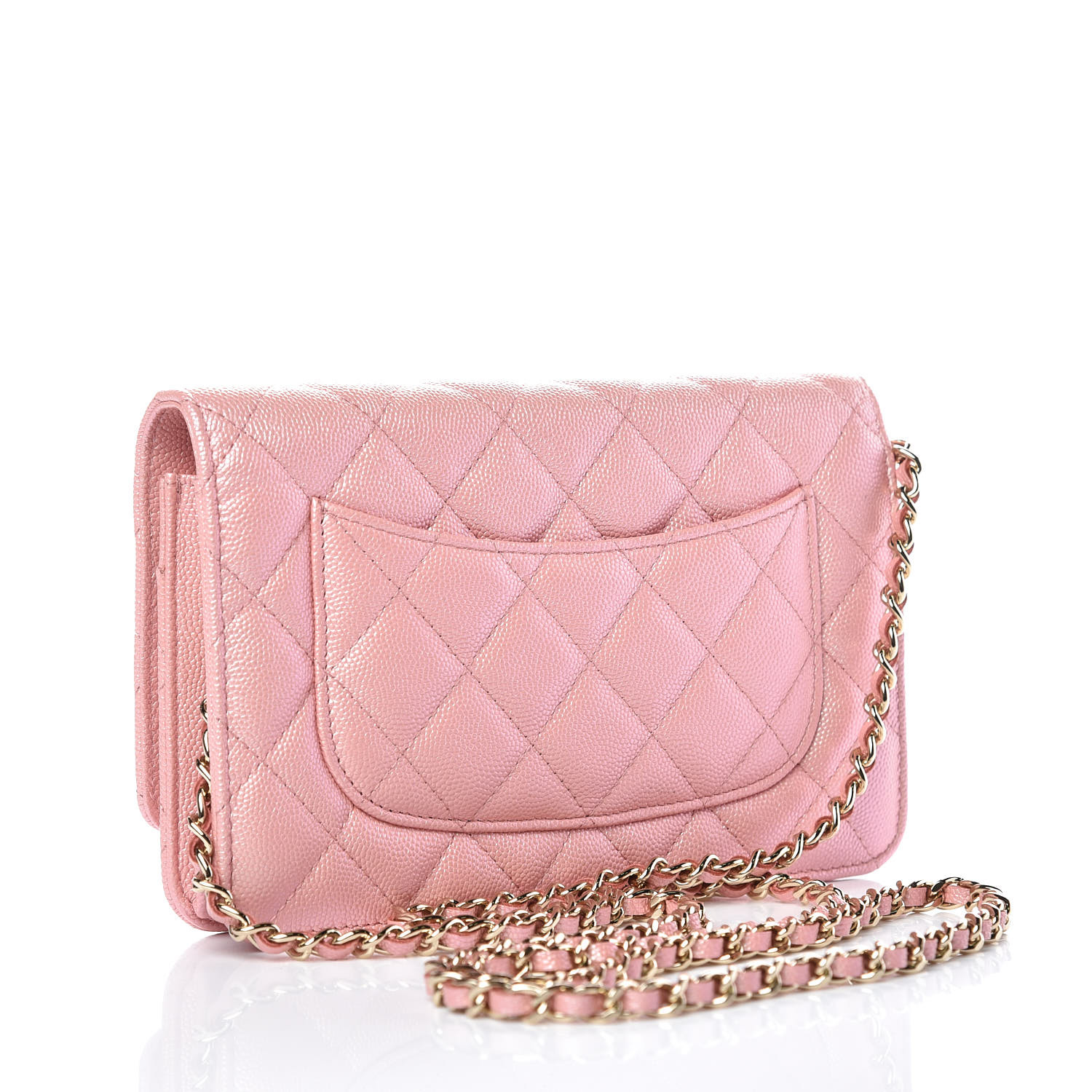 CHANEL Iridescent Caviar Quilted Wallet on Chain WOC Rose Pink 386717